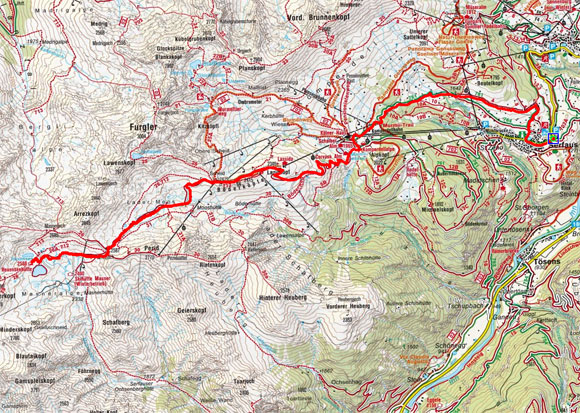 Bergstation Lazidkopf - Hexenseehütte (mit Bahnhilfe) Bergstation Lazidkopf - Hexenseehütte (mit Bahnhilfe)