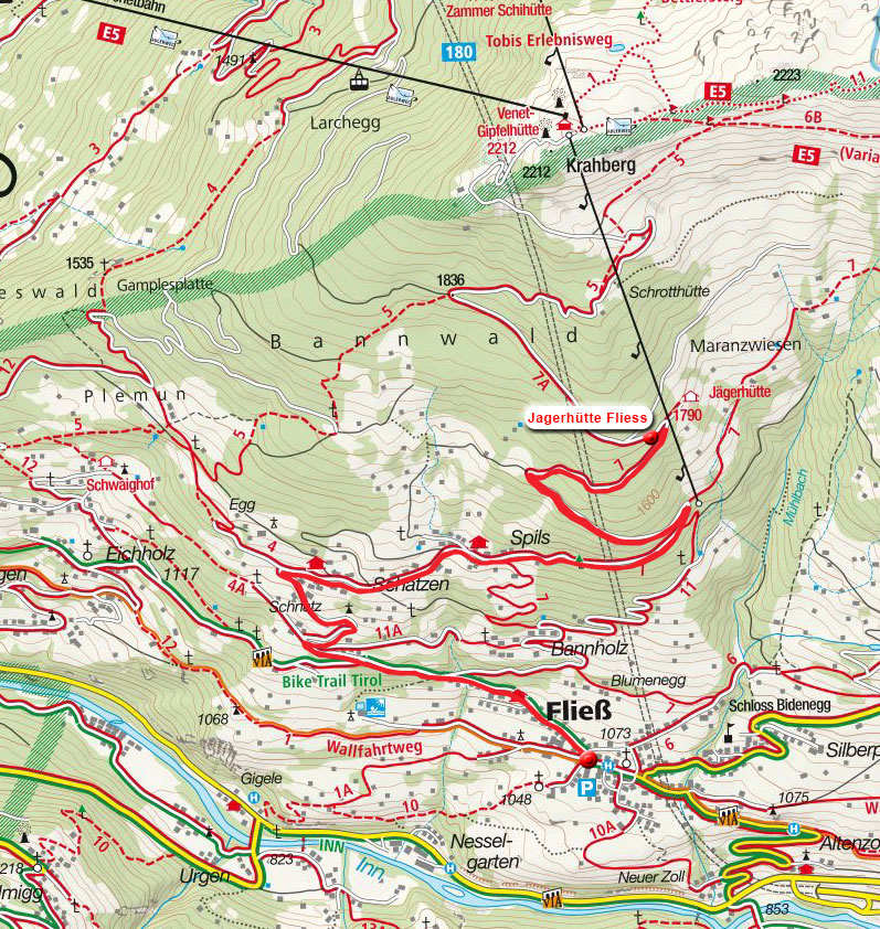 MTB-/E-Bike-Tour: Jagerhütte Fliess ab Fliess MTB-/E-Bike-Tour: Jagerhütte Fliess ab Fliess