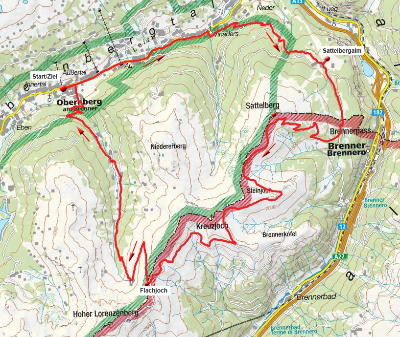 Brenner-Grenzkamm-Runde mit Abfahrt durch das Fradertal Brenner-Grenzkamm-Runde mit Abfahrt durch das Fradertal