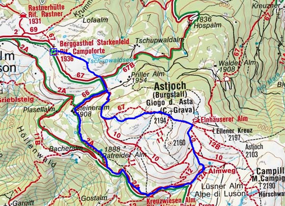 Starkenfeldhütte - Astjoch - Kreuzwiesenalm Starkenfeldhütte - Astjoch - Kreuzwiesenalm
