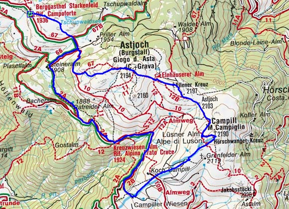 Starkenfeldhütte - Kreuzwiese - Campillberg - Astjoch Starkenfeldhütte - Kreuzwiese - Campillberg - Astjoch