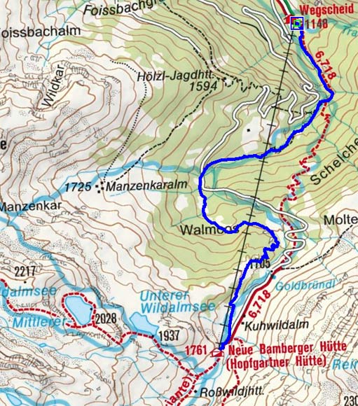 Bamberger Hütte (1756 m) vom Gasthaus Wegscheid Bamberger Hütte (1756 m) vom Gasthaus Wegscheid