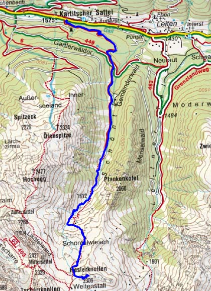 Reslerknollen (2306 m) vom Kartitscher Sattel Reslerknollen (2306 m) vom Kartitscher Sattel