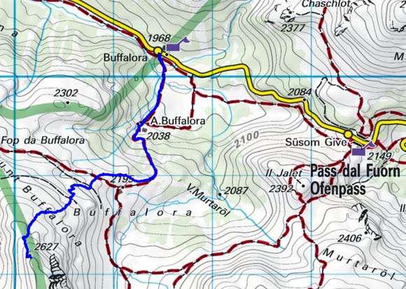 Munt Buffalora (2630 m) vom Gasthof Buffalora Munt Buffalora (2630 m) vom Gasthof Buffalora