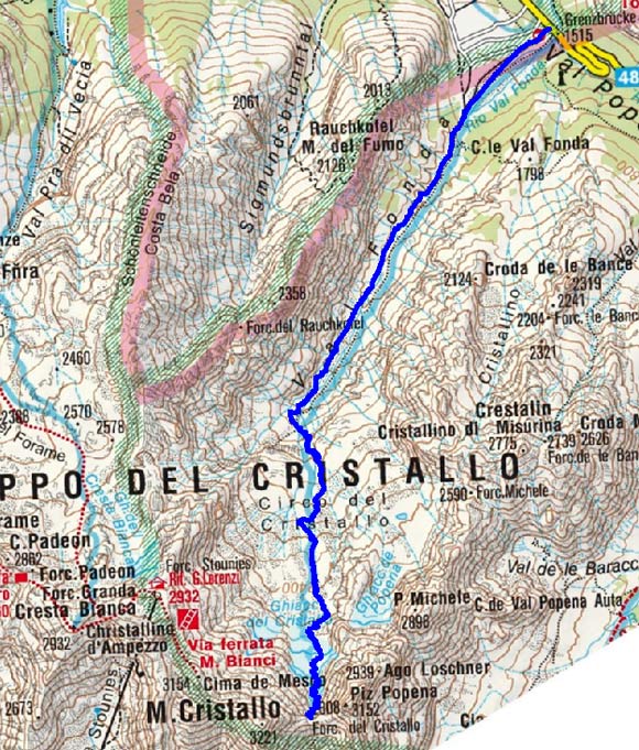 Cristalloscharte-Forc. del Cristallo (2808 m) aus dem Val Popena Cristalloscharte-Forc. del Cristallo (2808 m) aus dem Val Popena