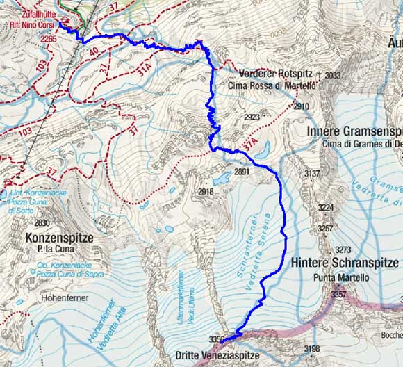Östliche (Dritte) Veneziaspitze, 3356 m – Skitour von der Zufallhütte Östliche (Dritte) Veneziaspitze, 3356 m – Skitour von der Zufallhütte