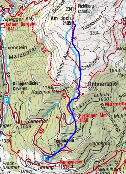 Amjoch - Terner Jöchl (2405 m) über Pertinger Alm Amjoch - Terner Jöchl (2405 m) über Pertinger Alm