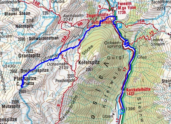 Plattspitz (2672 m) von der Fanealm Plattspitz (2672 m) von der Fanealm