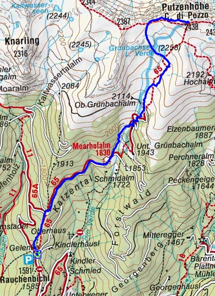 Putzenhöhe (2438 m) vom Parkplatz Gelenke Putzenhöhe (2438 m) vom Parkplatz Gelenke