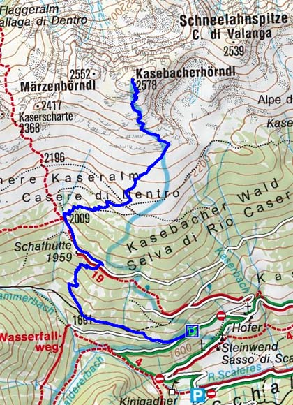 Kaserbacher Hörndl (2578 m) aus dem Schalderer Tal Kaserbacher Hörndl (2578 m) aus dem Schalderer Tal