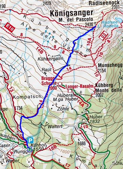 Königsanger (2436 m) vom Parkplatz Kühhof Königsanger (2436 m) vom Parkplatz Kühhof