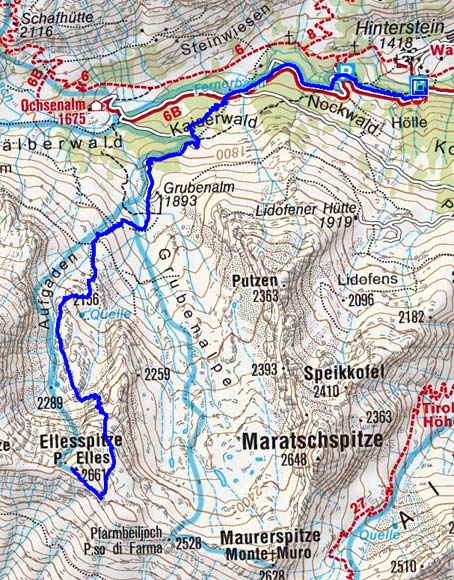 Ellesspitze (2661 m) vom Weiler Stein Ellesspitze (2661 m) vom Weiler Stein