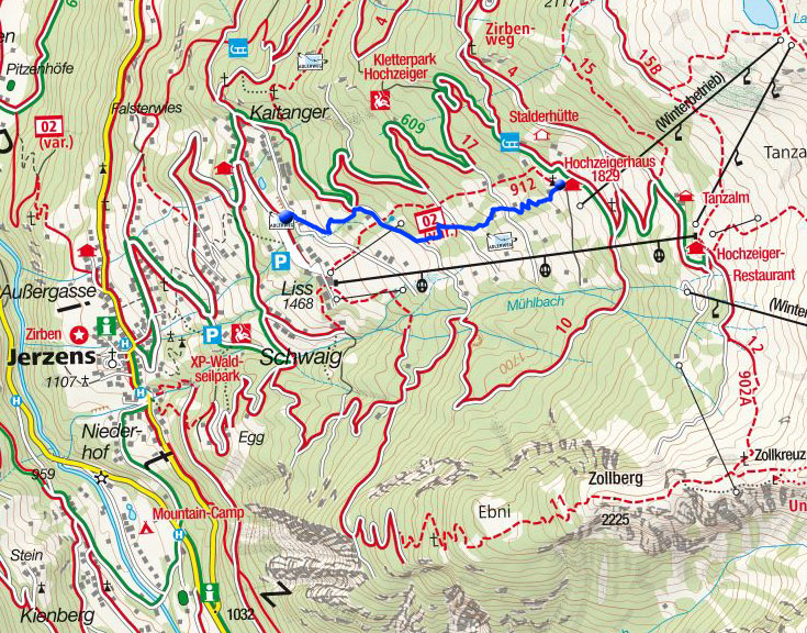 Hochzeigerhaus (1829m) von der Talstation der Hochzeigerbahn Hochzeigerhaus (1829m) von der Talstation der Hochzeigerbahn