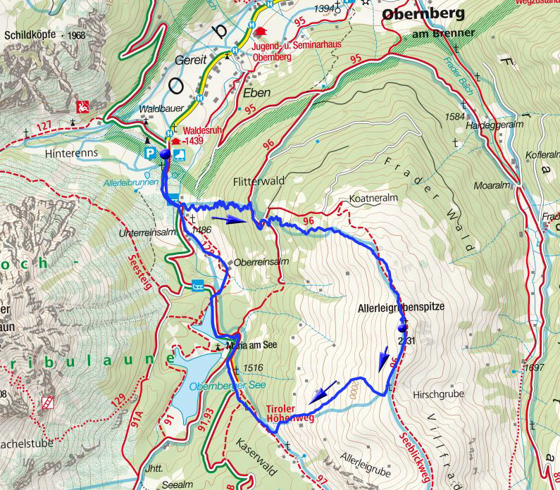 Allerleigrubenspitze (2131m) vom Parkplatz Obernberger See Allerleigrubenspitze (2131m) vom Parkplatz Obernberger See