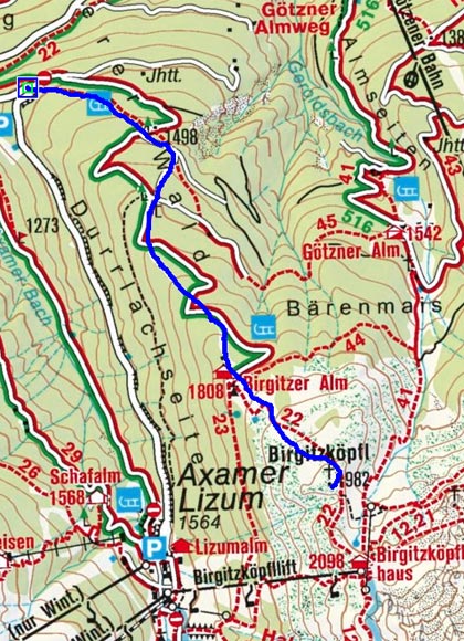 Birgitzköpfl (1982 m) vom Parkplatz Birgitzer Alm Birgitzköpfl (1982 m) vom Parkplatz Birgitzer Alm