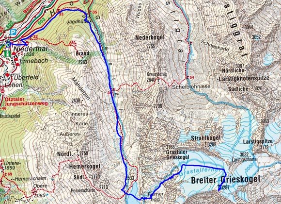 Breiter Grieskogel (3287 m) durch das Grastal Breiter Grieskogel (3287 m) durch das Grastal