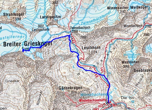 Breiter Grieskogel (3287 m) von der Winnebachseehütte Breiter Grieskogel (3287 m) von der Winnebachseehütte