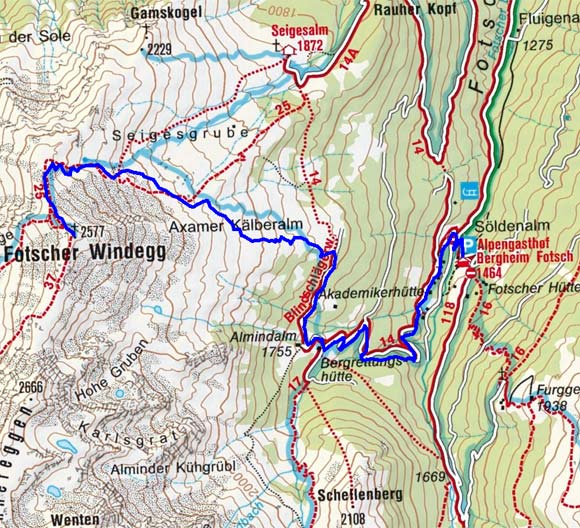 Fotscher Windegg (2577 m) vom Alpengasthof Bergheim Fotsch Fotscher Windegg (2577 m) vom Alpengasthof Bergheim Fotsch