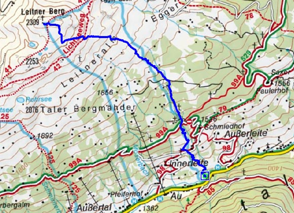 Leitner Berg (2309 m) vom Kreuzingerhof Leitner Berg (2309 m) vom Kreuzingerhof