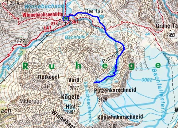 Putzenkarscharte (3002 m) von der Winnebachseehütte Putzenkarscharte (3002 m) von der Winnebachseehütte