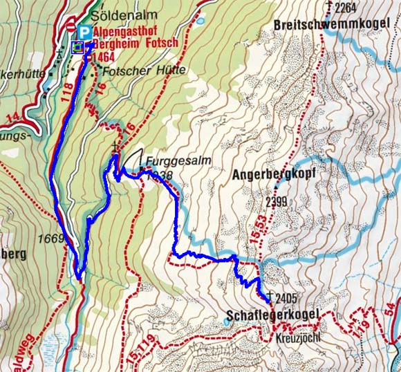 Schaflegerkogel (2405 m) vom Alpengasthof Fotscher Bergheim Schaflegerkogel (2405 m) vom Alpengasthof Fotscher Bergheim