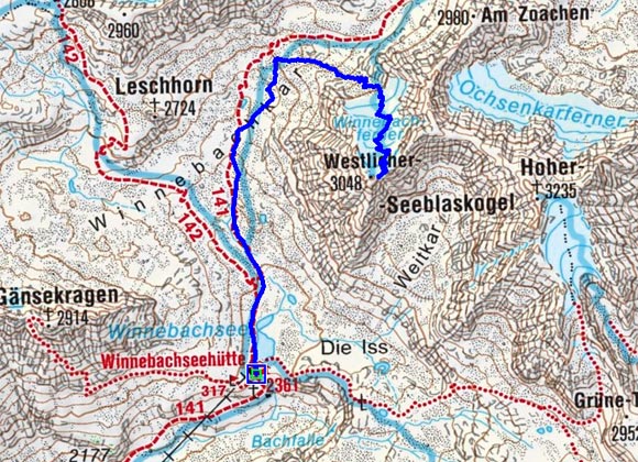 Westlicher Seeblaskogel (3048 m) von der Winnebachseehütte Westlicher Seeblaskogel (3048 m) von der Winnebachseehütte