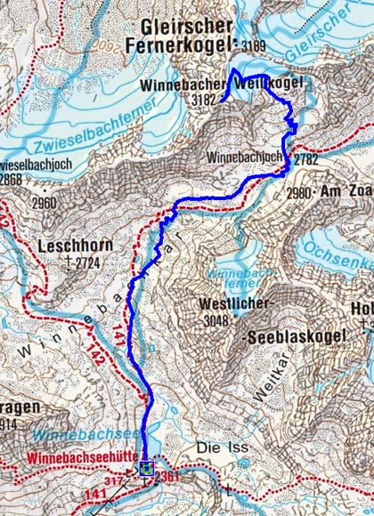 Winnebacher Weißkogel (3182 m) von der Winnebachseehütte Winnebacher Weißkogel (3182 m) von der Winnebachseehütte