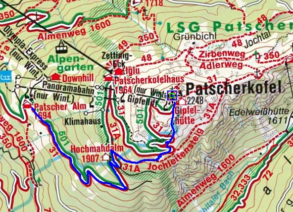 Patscherkofel & Gipfelstube (2246 m) von der Mittelstation Patscherkofel & Gipfelstube (2246 m) von der Mittelstation
