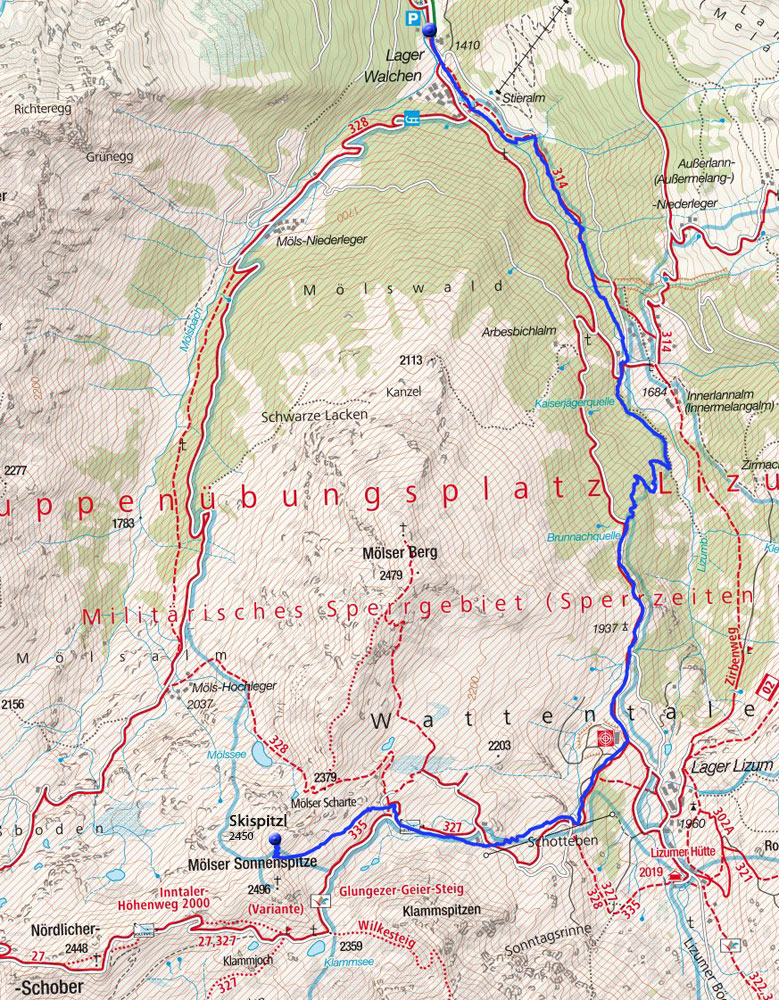 Skispitzl (2420 m) vom Lager Walchen Skispitzl (2420 m) vom Lager Walchen