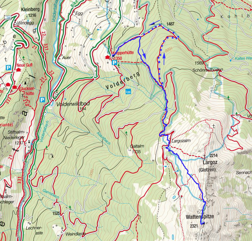 Wattenspitze (2321m) vom Rodel- und Tourengeherparkplatz Krepperhütte Wattenspitze (2321m) vom Rodel- und Tourengeherparkplatz Krepperhütte