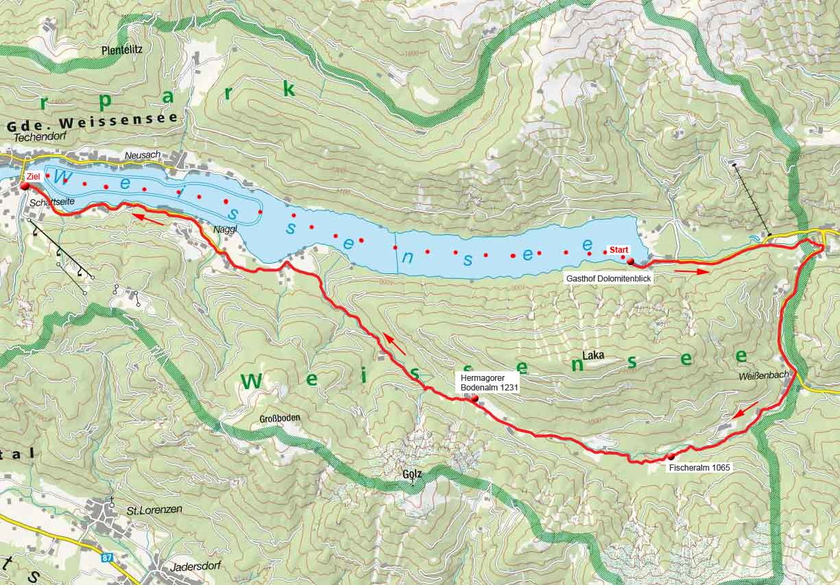 Von Ortsee über die Bodenalm nach Techendorf Von Ortsee über die Bodenalm nach Techendorf