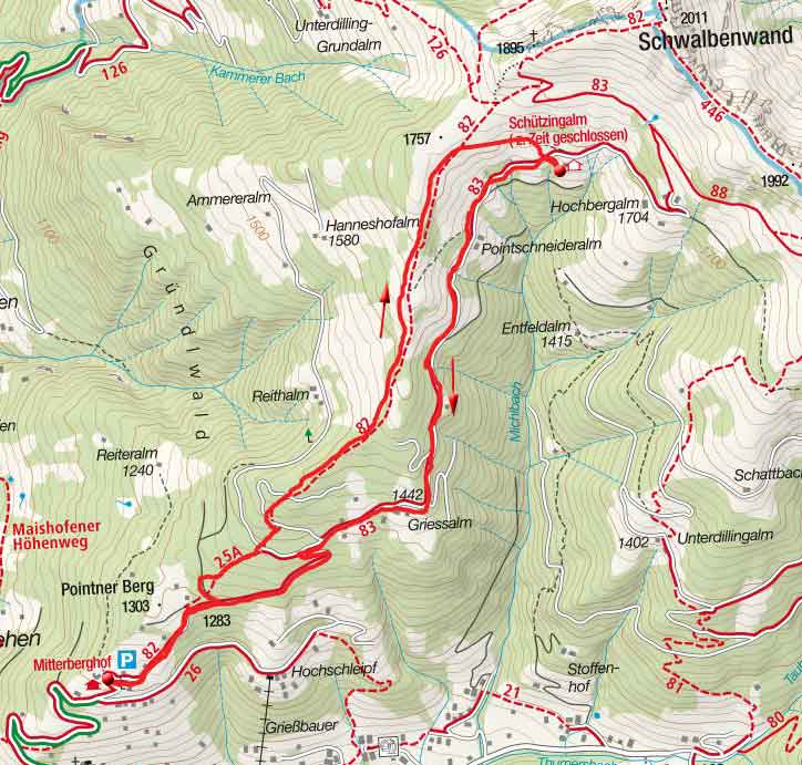 Schützingalm (1655m) vom Berggasthof Mitterberg Schützingalm (1655m) vom Berggasthof Mitterberg