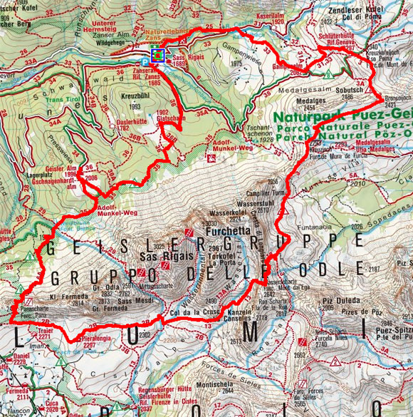 Geislerspitzen-Umrundung aus dem Villnösser Tal Geislerspitzen-Umrundung aus dem Villnösser Tal