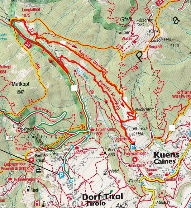Kuenser Waalweg mit Gasthaus Longfall Kuenser Waalweg mit Gasthaus Longfall