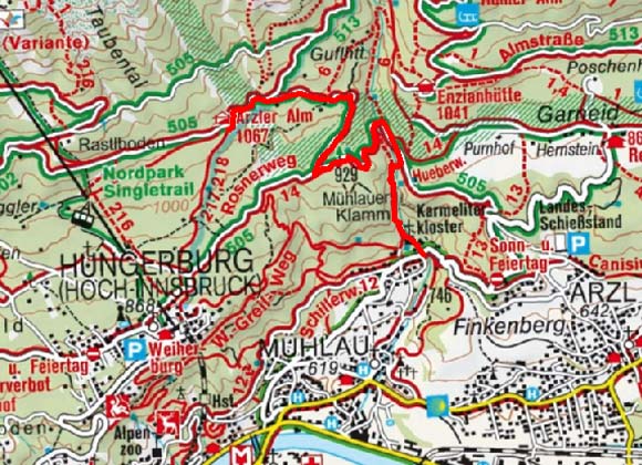 Arzler Alm durch die Mühlauer Klamm Arzler Alm durch die Mühlauer Klamm