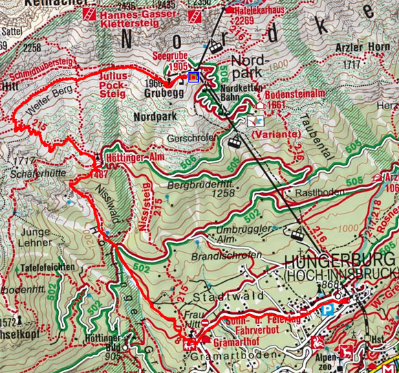 Seegrube - Höttinger Alm - Hungerburg Seegrube - Höttinger Alm - Hungerburg