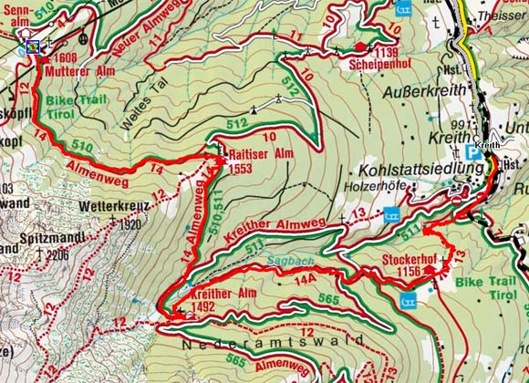 Muttereralm - Kreither Alm - Stockerhof - Kreith Muttereralm - Kreither Alm - Stockerhof - Kreith