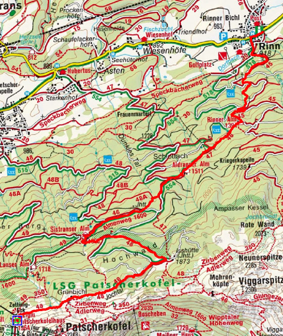 Patscherkofel Bergstation - Aldranser Alm - Rinn Patscherkofel Bergstation - Aldranser Alm - Rinn