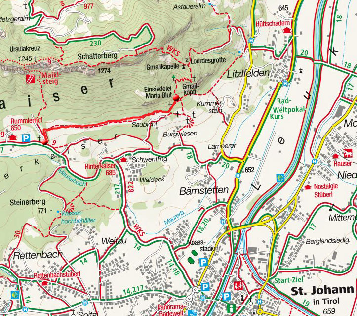 Einsiedelei Maria Blut vom Wanderparkplatz Rummlerhof Einsiedelei Maria Blut vom Wanderparkplatz Rummlerhof