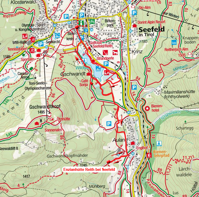 Enzianhütte Reith bei Seefeld - Wanderung vom Dorfzentrum Seefeld Enzianhütte Reith bei Seefeld - Wanderung vom Dorfzentrum Seefeld