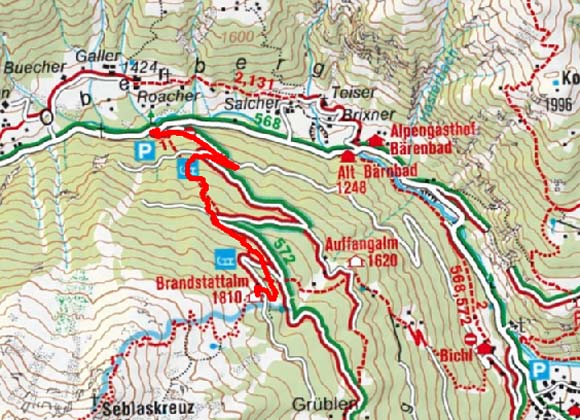 Brandstatt Alm (1810 m) vom Parkplatz Josef Brandstatt Alm (1810 m) vom Parkplatz Josef