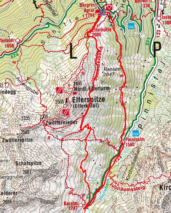 Elfer Bergstation – Elferhütte - Panoramaweg - Karalm Elfer Bergstation – Elferhütte - Panoramaweg - Karalm