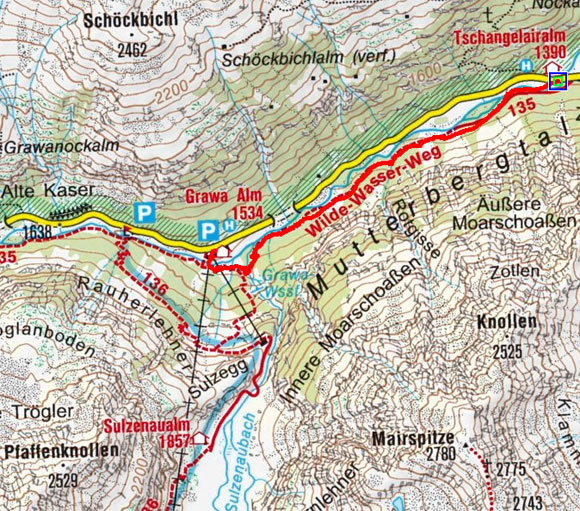 Grawa Alm und Grawa-Wasserfall von der Tschangelairalm Grawa Alm und Grawa-Wasserfall von der Tschangelairalm