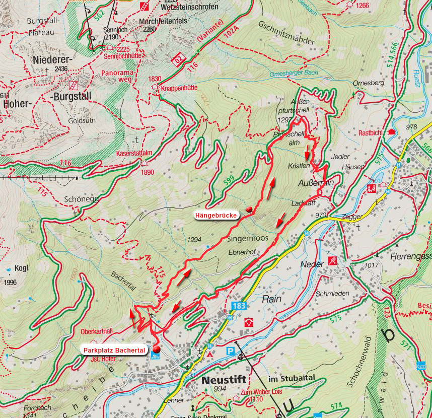 Hängebrücken-Rundwanderung am Sunnseitweg im Stubaital Hängebrücken-Rundwanderung am Sunnseitweg im Stubaital