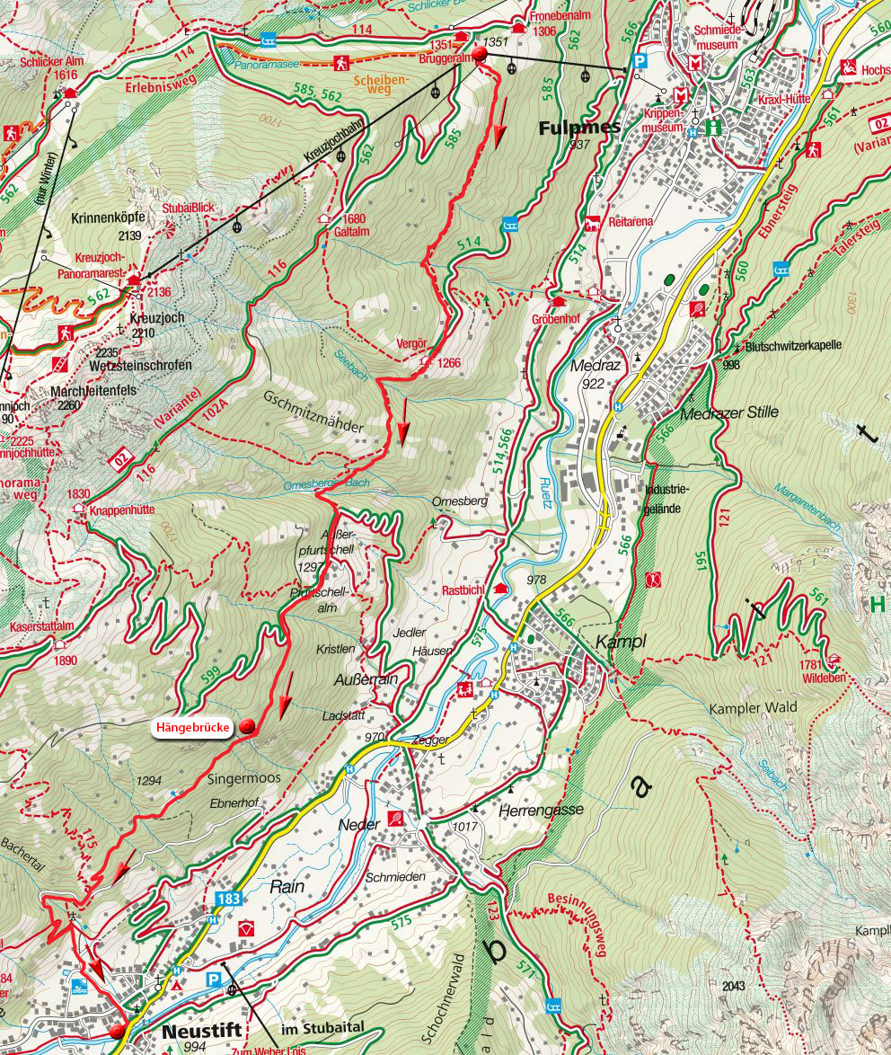 Kleine Hängebrückentour: Mittelstation Froneben - Vergör – Hängebrücke - Neustift Kleine Hängebrückentour: Mittelstation Froneben - Vergör – Hängebrücke - Neustift