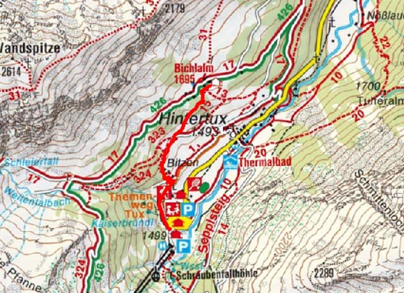 Jausenstation Bichlalm von der Gletscherbahn oder Hintertux Jausenstation Bichlalm von der Gletscherbahn oder Hintertux