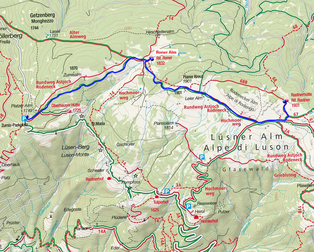 Rastnerhütte vom Parkplatz Zumis Rastnerhütte vom Parkplatz Zumis
