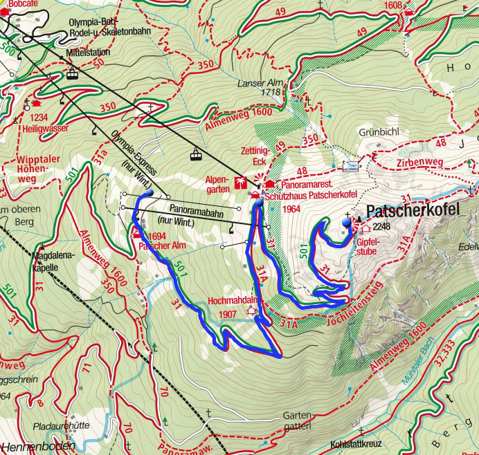 Patscherkofel-Gipfel von der Mittelstation der Patscherkofelbahn Patscherkofel-Gipfel von der Mittelstation der Patscherkofelbahn
