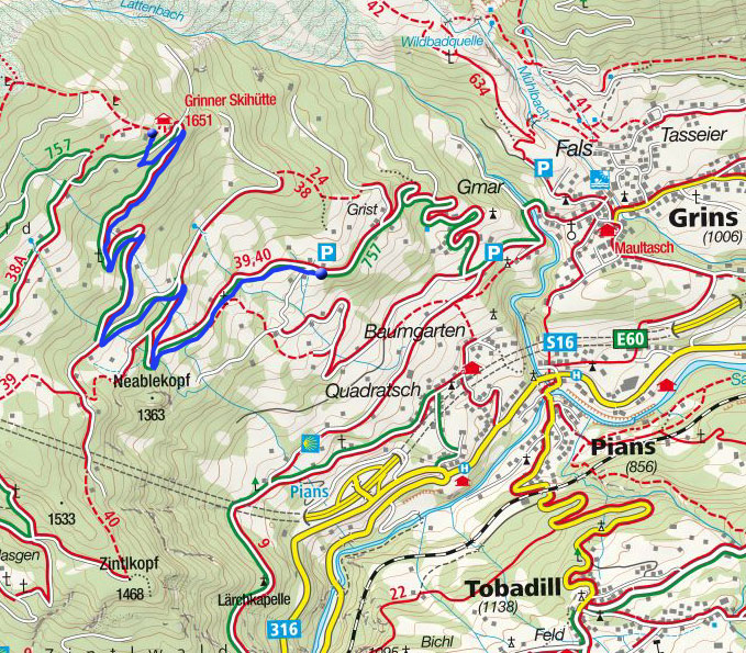 Winterwanderweg Grinner Skihütte - Grins Winterwanderweg Grinner Skihütte - Grins