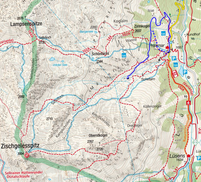 Winterwanderweg Zischgeles bei Praxmar Winterwanderweg Zischgeles bei Praxmar